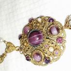Ketting met grote hanger paarse steen en parels, Ophalen of Verzenden, Overige materialen, Ketting