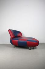 1x Leolux Kikko Chaise Longue Blauw/Rood Leer – Chroom