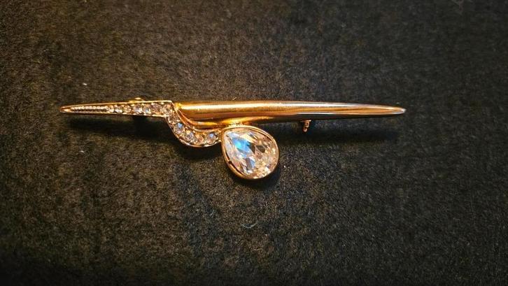 Vintage Piscitelli Art Deco Broche, Sieraden, Tassen en Uiterlijk, Broches, Nieuw, Overige materialen, Goud, 4 tot 7 cm, Met kristal