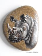 Portret van een Neushoorn geschilderd op een riviersteen, Ophalen of Verzenden