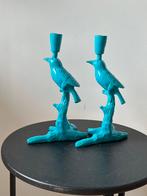 Turquoise Vogel Kandelaars - Set van 2, Overige materialen, Blauw, Ophalen of Verzenden, Zo goed als nieuw