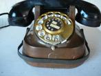 Vintage Koperen draaischijf telefoon met bakelieten hoorn., Antiek en Kunst, Ophalen of Verzenden, Koper