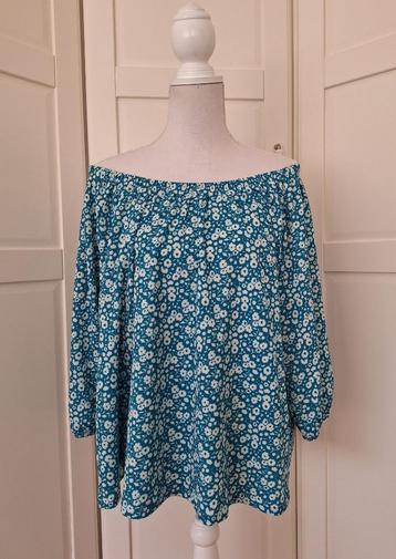 Miljuschka turquoise floral off the shoulder blouse top XXL beschikbaar voor biedingen