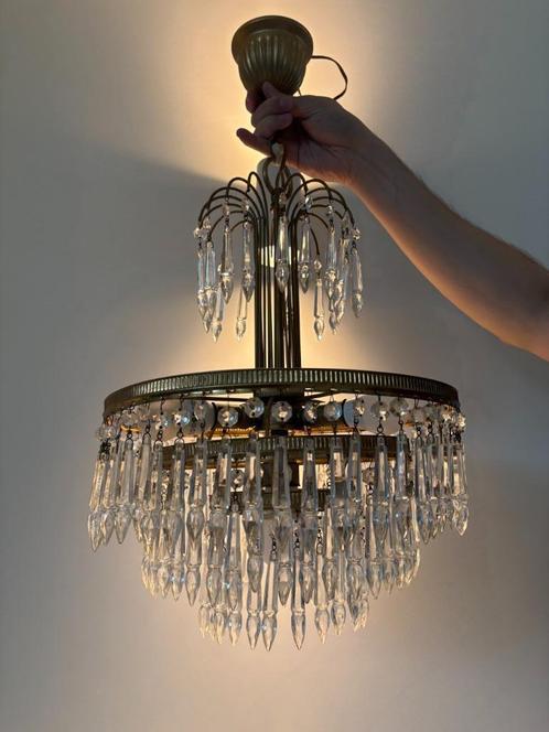 Vintage kroonluchter, Huis en Inrichting, Lampen | Kroonluchters, Gebruikt, Glas, Metaal, Ophalen