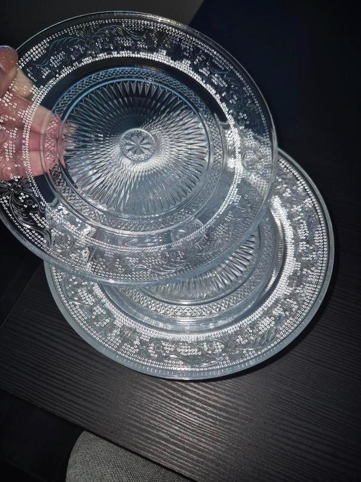 8 Vintage Glazen Gebaksbordjes, Antiek en Kunst, Antiek | Servies los, Ophalen