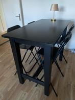 Zwarte bartafel + 4 inklapbare stoelen, Huis en Inrichting, Ophalen, Gebruikt, 100 tot 150 cm, 50 tot 100 cm