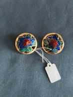 Vintage Bloem Oorbellen clips, Overige materialen, Gebruikt, Blauw, Ophalen of Verzenden