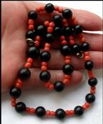 Art Deco Ketting: Zalm Koraal & Onyx, Sieraden, Tassen en Uiterlijk, Gebruikt, Verzenden, Zwart, Steen of Mineraal