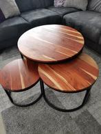 Mooie Mango houten salontafelset, Huis en Inrichting, 50 tot 100 cm, Minder dan 50 cm, Rond, Zo goed als nieuw