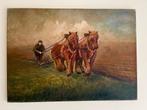Bodemprijs ! schilderij Boer met ploeg Oscar Lormans, Antiek en Kunst, Verzenden