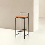 Design barkruk/kruk 2 x zwart staal/leren kussen, prijs p.s, Ophalen, Met voetsteun, 60 tot 90 cm, Zo goed als nieuw