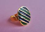jwg Vintage 60s 70s emaille streep zegelring ring goud klr, Sieraden, Tassen en Uiterlijk, Antieke sieraden, Verzenden, Overige materialen