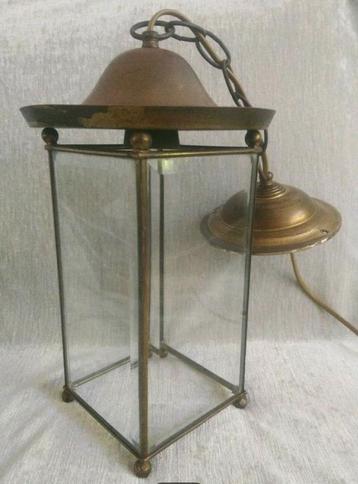 Hallamp messing met geslepen glas Art Deco 29 cm hoog beschikbaar voor biedingen