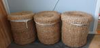 3 Zeegras Wasmanden met Deksel & Katoenen Zak, Huis en Inrichting, Woonaccessoires | Schalen en Manden, Ophalen, Mand, Rond, Zo goed als nieuw