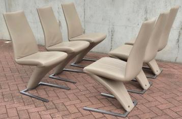  6 Rolf benz design eetkamerstoelen 7800 mooi leer latte  beschikbaar voor biedingen