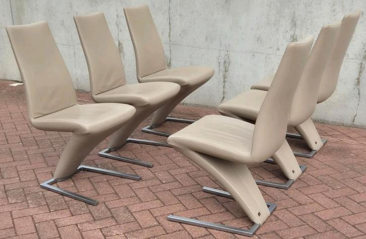6 Rolf benz design eetkamerstoelen 7800 mooi leer latte, Huis en Inrichting, Stoelen, Gebruikt, Vijf, Zes of meer stoelen, Leer