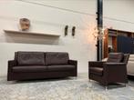 Leolux Paian Bank 3 zits Bruin leer Design Fauteuil Poef, Huis en Inrichting, Banken | Bankstellen, 150 tot 200 cm, Driepersoons
