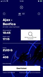 Ajax - Benfica 2 kaartjes naast elkaar lange zijde 408, Twee personen, September