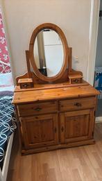 Houten kaptafel met spiegel, Huis en Inrichting, Tafels | Kaptafels, Ophalen, Gebruikt, 100 tot 150 cm, 150 tot 200 cm