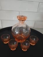 Vintage Roze Persglazen Karaf met Shotglaasjes, Ophalen of Verzenden