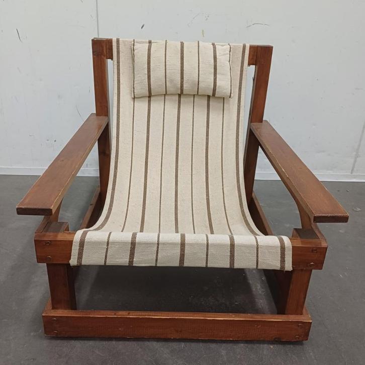 Vintage design armchair / fauteuil - canvas & hoofdkussentje, Antiek en Kunst, Antiek | Meubels | Stoelen en Banken, Ophalen