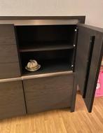 Massief eiken servieskast met RVS accenten, Ophalen, 100 tot 150 cm, Eikenhout, Meerdere deuren