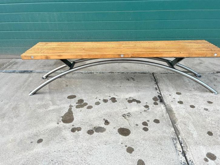 LEEGVERKOOP - Hardhouten tuinbank met RVS onderstel, Tuin en Terras, Tuinbanken, Nieuw, Hout, Ophalen
