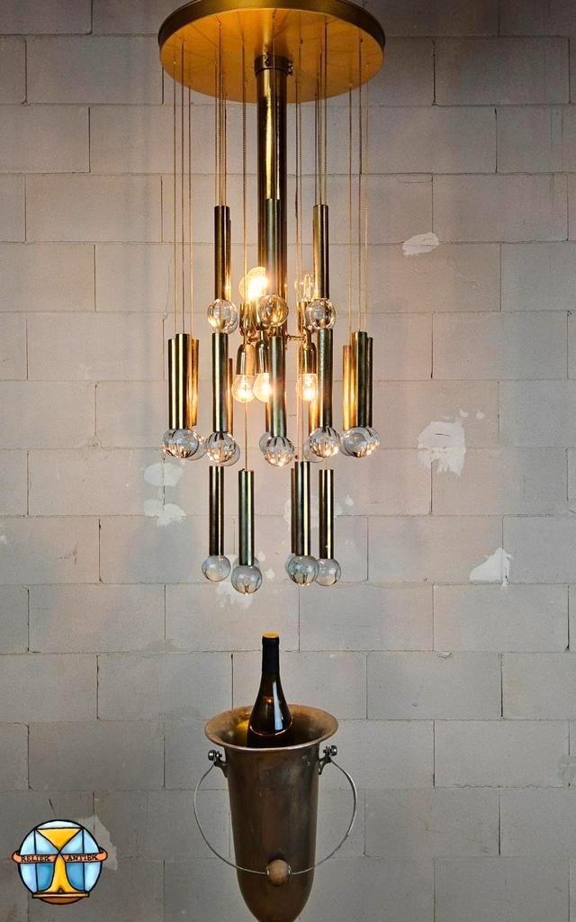 Vintage Itilian design kroonluchter gaetano sciolari (1970), Huis en Inrichting, Lampen | Kroonluchters, Zo goed als nieuw, Glas