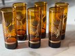 Amberkleurige Glazen met Gouden Details - Jaren 70, Ophalen, Glas of Glazen, Gebruikt, Glas