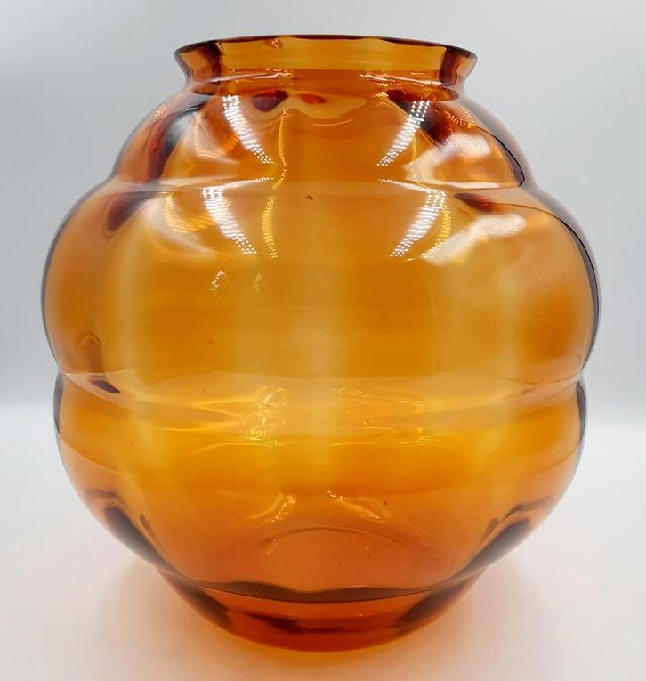 Prachtige XXL vaas van okergeel glas, Verzamelen, Retro, Huis en Inrichting, Ophalen of Verzenden