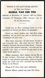 Ven Maria 1891 Rosmalen 1954 Rosmalen, Verzamelen, Bidprentjes en Rouwkaarten, Ophalen of Verzenden, Bidprentje