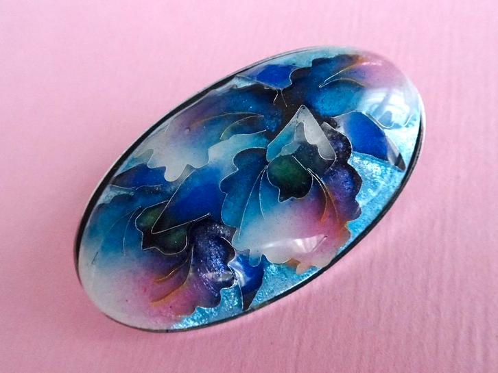 jwg Vintage 70s foil cloisonne emaille hanger broche bloemen, Sieraden, Tassen en Uiterlijk, Antieke sieraden, Broche, Overige materialen