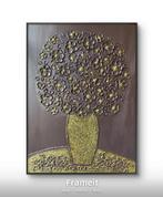 Gouden vaas met bloemen - 3D textuur schilderij, Ophalen of Verzenden, Nieuw, Overige onderwerpen