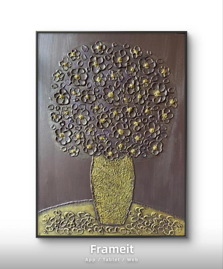 Gouden vaas met bloemen - 3D textuur schilderij, Boeken, Kunst en Cultuur | Fotografie en Design, Nieuw, Overige onderwerpen, Ophalen of Verzenden