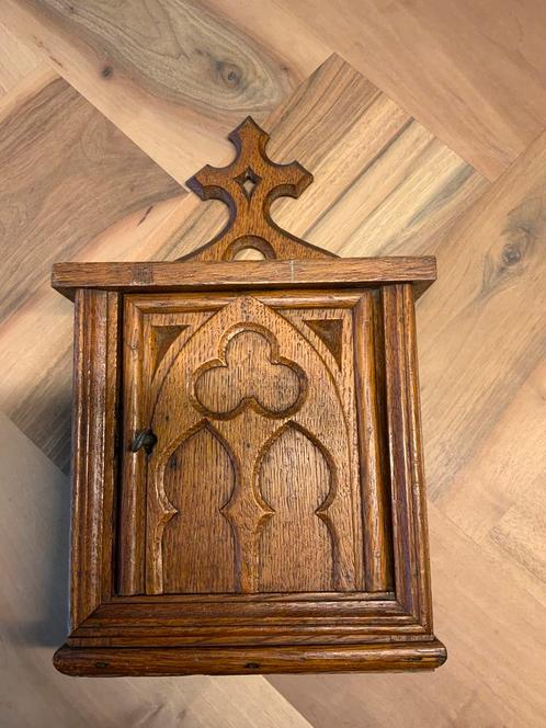 Antiek Neogotisch Kerk Eiken Offerblok Kast Kastje, Antiek en Kunst, Antiek | Religie, Ophalen of Verzenden