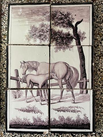 Antieke Delfts blauw tegelplateau - set van 6 tegels beschikbaar voor biedingen