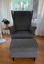 IKEA Strandmon oorfauteuil + voetenbank donkergrijs, Huis en Inrichting, Fauteuils, Ophalen, Gebruikt, 75 tot 100 cm