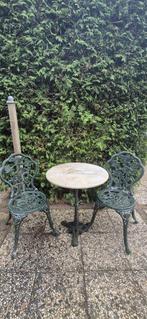 Ronde tuintafel, gietijzer en steen, Tuin en Terras, Overige materialen, Gebruikt, Tuinset, Eettafel