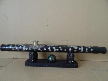 Vintage Chinese opiumpijp parelmoer belegd op standaard 55cm beschikbaar voor biedingen