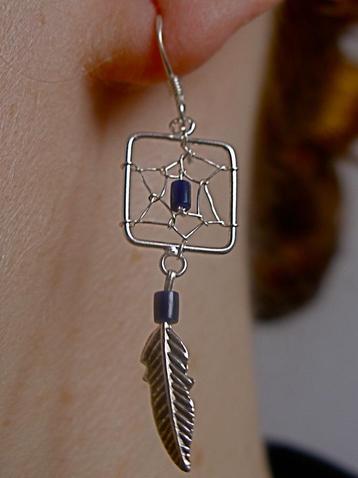Zilveren 925 zilver oorhangers dromenvanger donker blauw beschikbaar voor biedingen