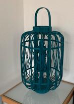 Windlicht lantaarn bamboe petrol, Overige materialen, 25 tot 50 cm, Ophalen of Verzenden, Zo goed als nieuw