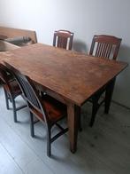 teak koloniale tafel en stoelen, Huis en Inrichting, Ophalen of Verzenden, Gebruikt, 4 tot 6 stoelen
