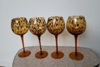 Wijnglazen, oker kleurig glas bruine vlekjes, luipaardprint, Ophalen of Verzenden, Zo goed als nieuw, Overige typen
