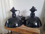 Vintage LBL emaille fabriekslampen 2 stuks, Huis en Inrichting, Lampen | Hanglampen, Minder dan 50 cm, Industrieel, Gebruikt, Metaal