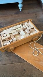 Vintage houten blokken kar stapelen bouwen educatief, Ophalen of Verzenden, Gebruikt, Overige typen