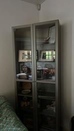 Vitrine kast beige hout geen ijzer met glas plaatjes, Huis en Inrichting, Minder dan 100 cm, 25 tot 50 cm, 50 tot 100 cm, Ophalen of Verzenden