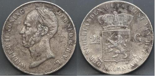 Zilveren rijksdaalder 1848 - 2 1/2 gulden 1848  Willem 2, Postzegels en Munten, Munten | Nederland, Losse munt, 2½ gulden, Koning Willem II