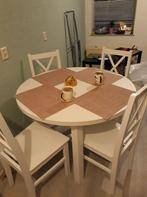 Rond witte tafel met 4 stoelen, Huis en Inrichting, Complete eetkamers, Ophalen, Zo goed als nieuw