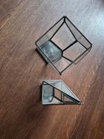Glazen / metalen theelichthouders / terrarium planten, Ophalen of Verzenden, Gebruikt, Metaal, Minder dan 25 cm