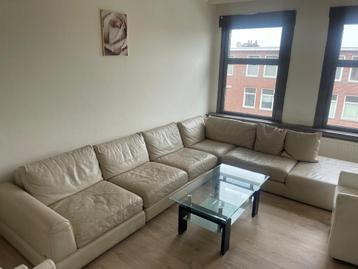 Natuzzi hoekbank, leren bank, bankstel, beige, creme beschikbaar voor biedingen